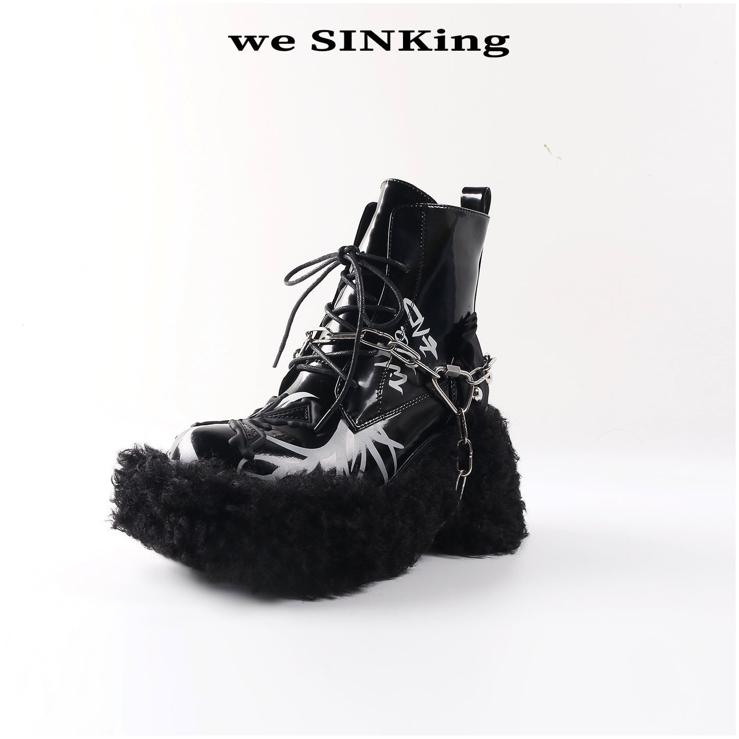 SINKing Fire Print Chain Boots Silver
