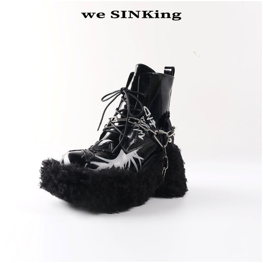 SINKing Fire Print Chain Boots Silver