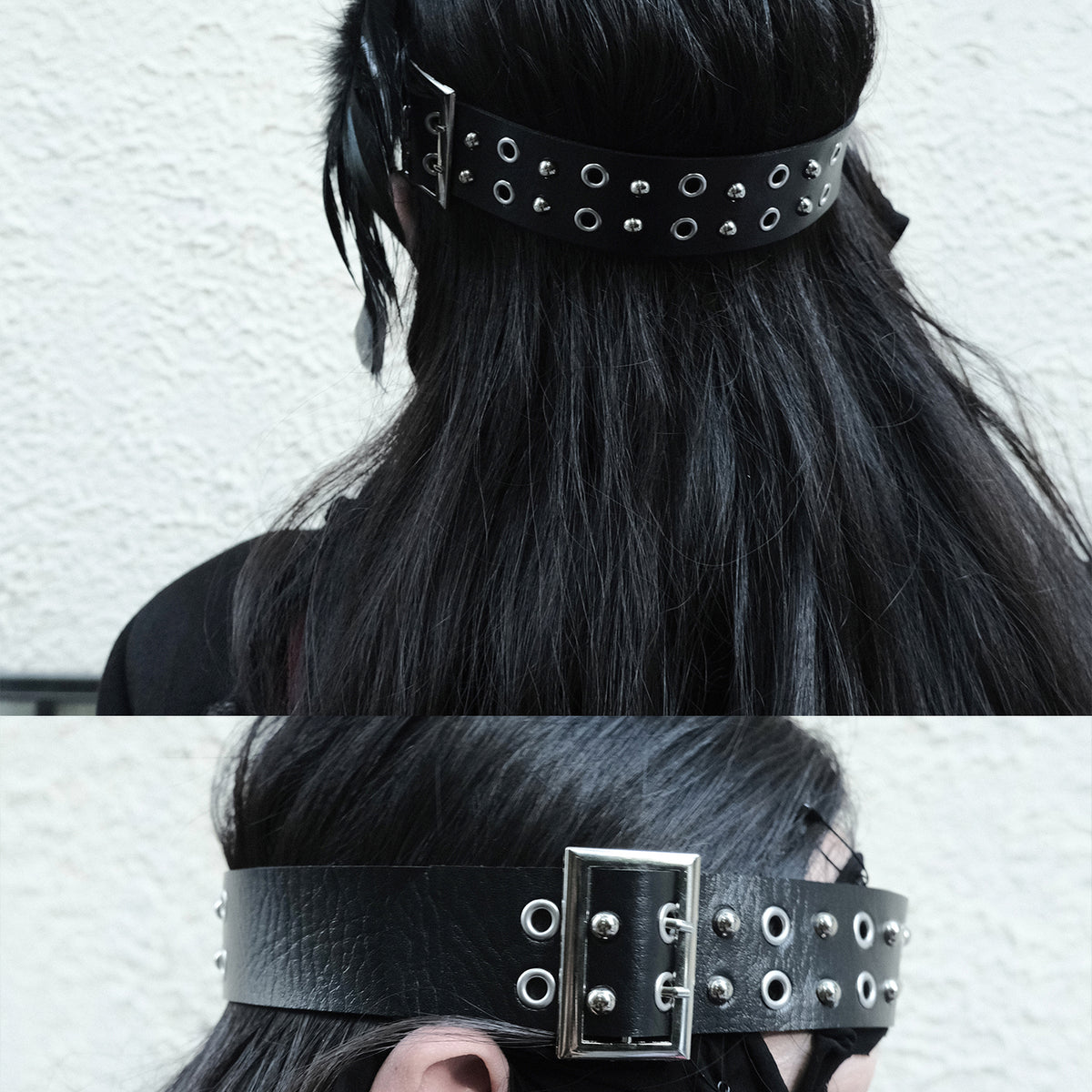 SINKing Fallen Headband【Adjustable/ Faux leather and Studded】