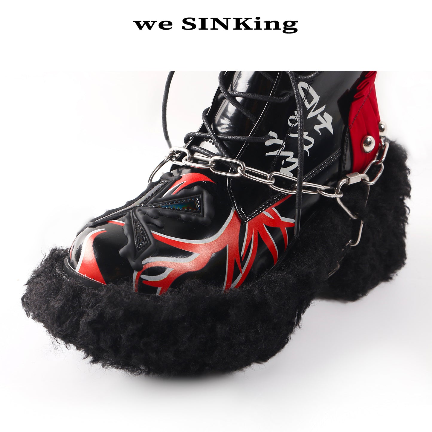 SINKing Fire Print Chain Boots Red