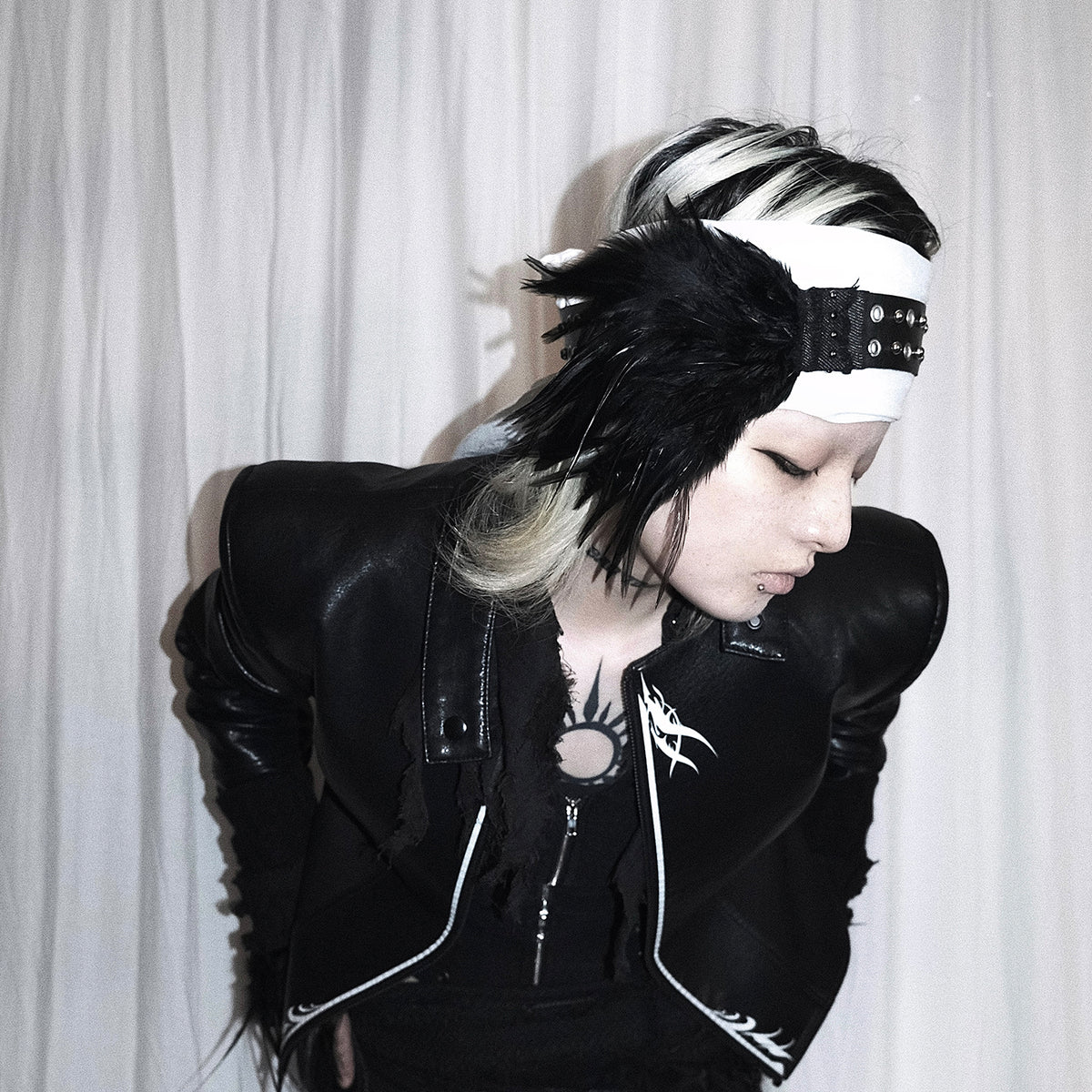 SINKing Fallen Headband【Adjustable/ Faux leather and Studded】