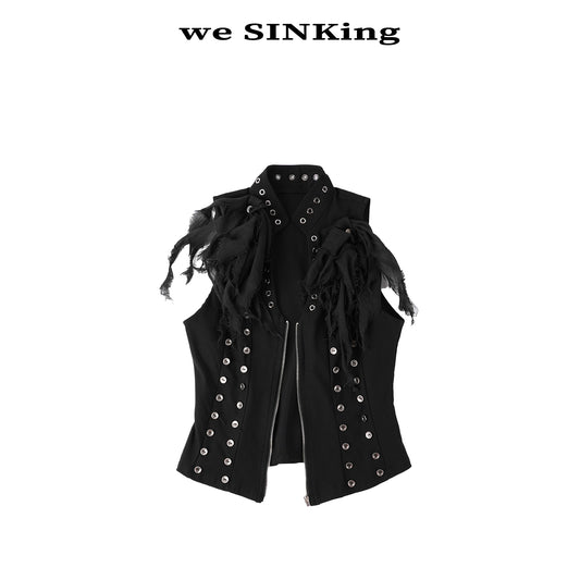 SINKing Frayed Cropped Vest